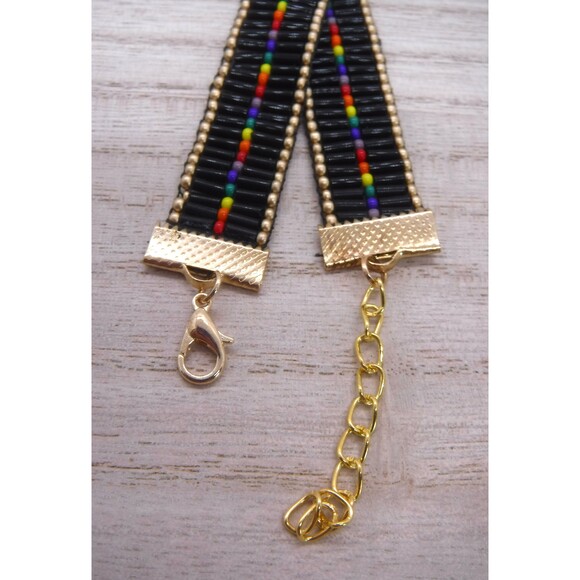 Loom Beaded Bracelet Black, Rainbow & Gold - Picture 5 of 5